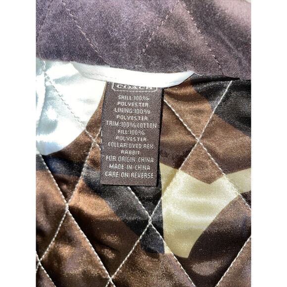 Coach Gold Quilted Jacket With Rabbit Fur Trim Women's Size S - Picture 5 of 7